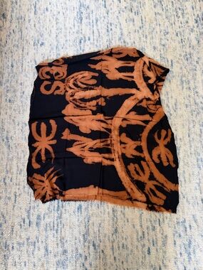Moroccan Printed Tie-Dye Black and Rust Scarf